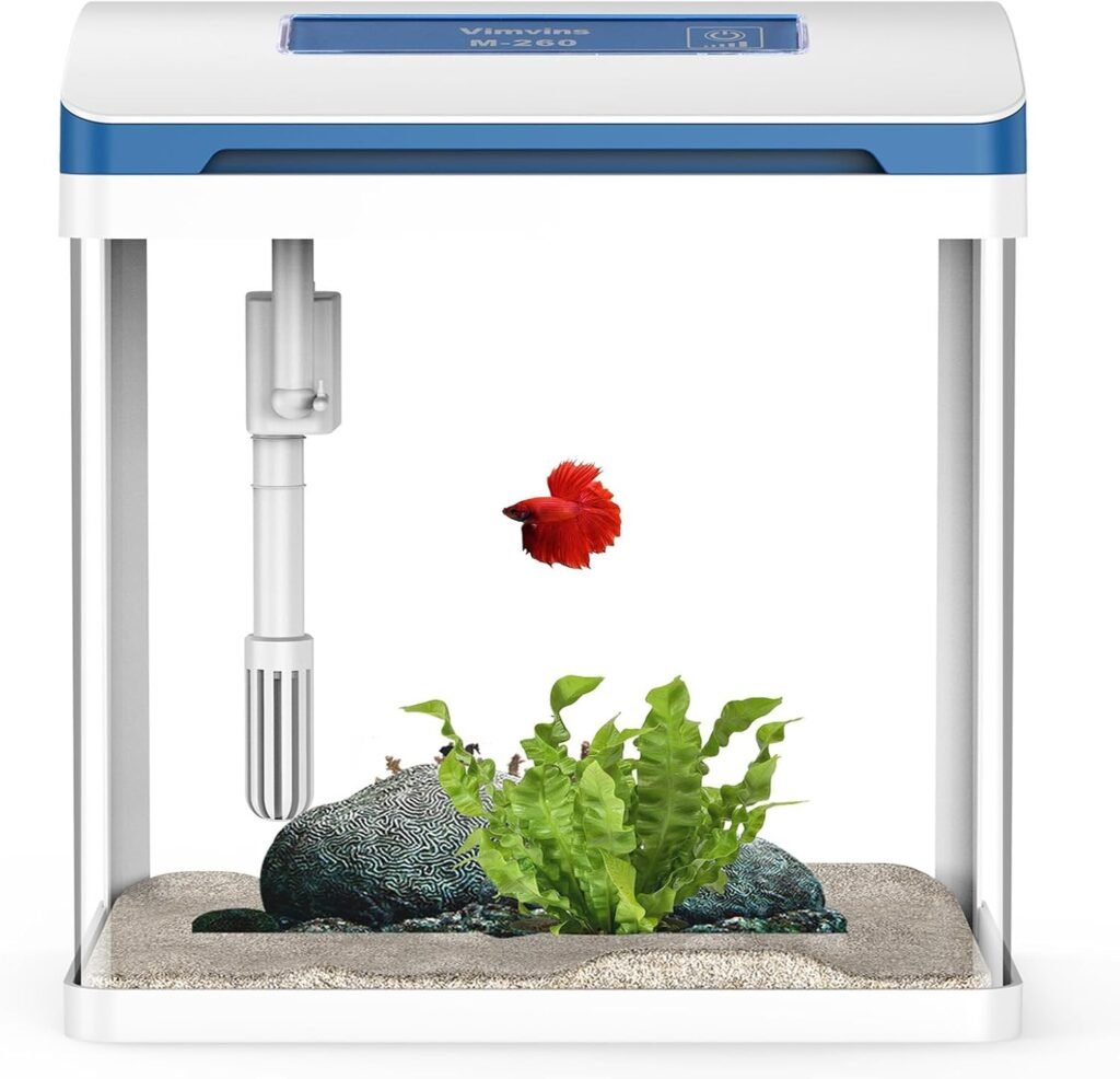 Betta Fish Tank 2 Gallon Glass Aquarium Starter Kit, Self-Cleaning Small Fish Tank with Adjustable 7-Color Light.
