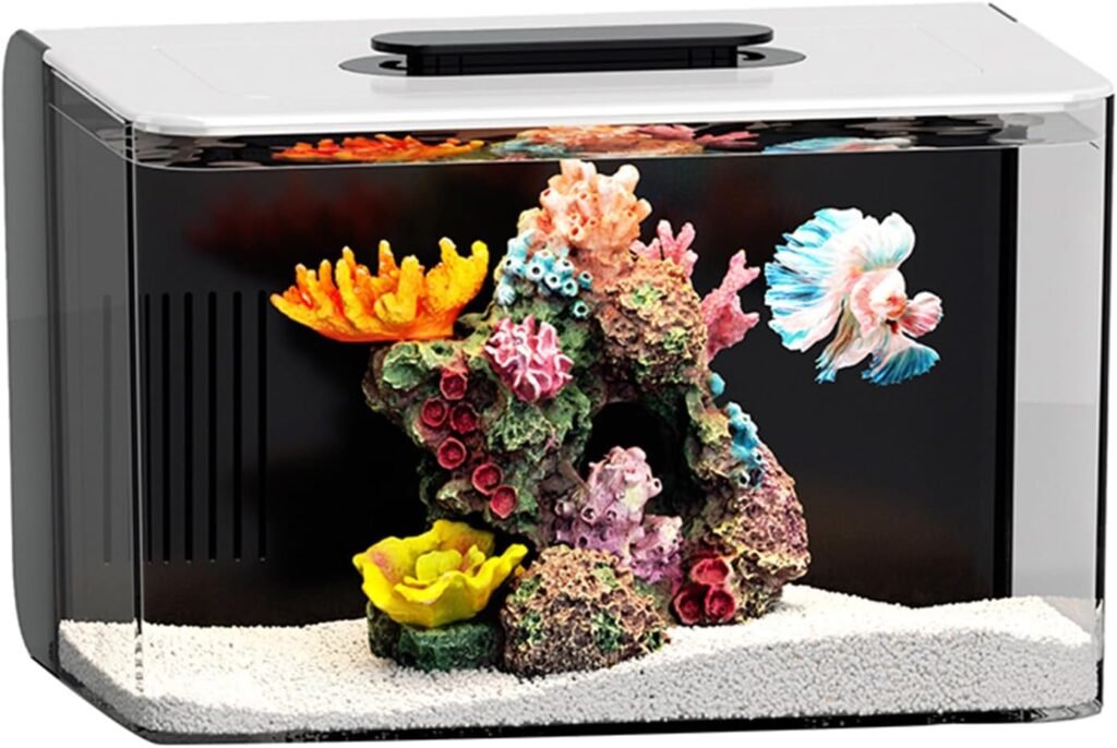 Betta Fish Tank Small Aquarium with 3 Stage Filtration, Light, Self Cleaning, 2.5 Gallon Beta Tank Starter Kit for Goldfish, Shrimp, Guppy, Jellyfish