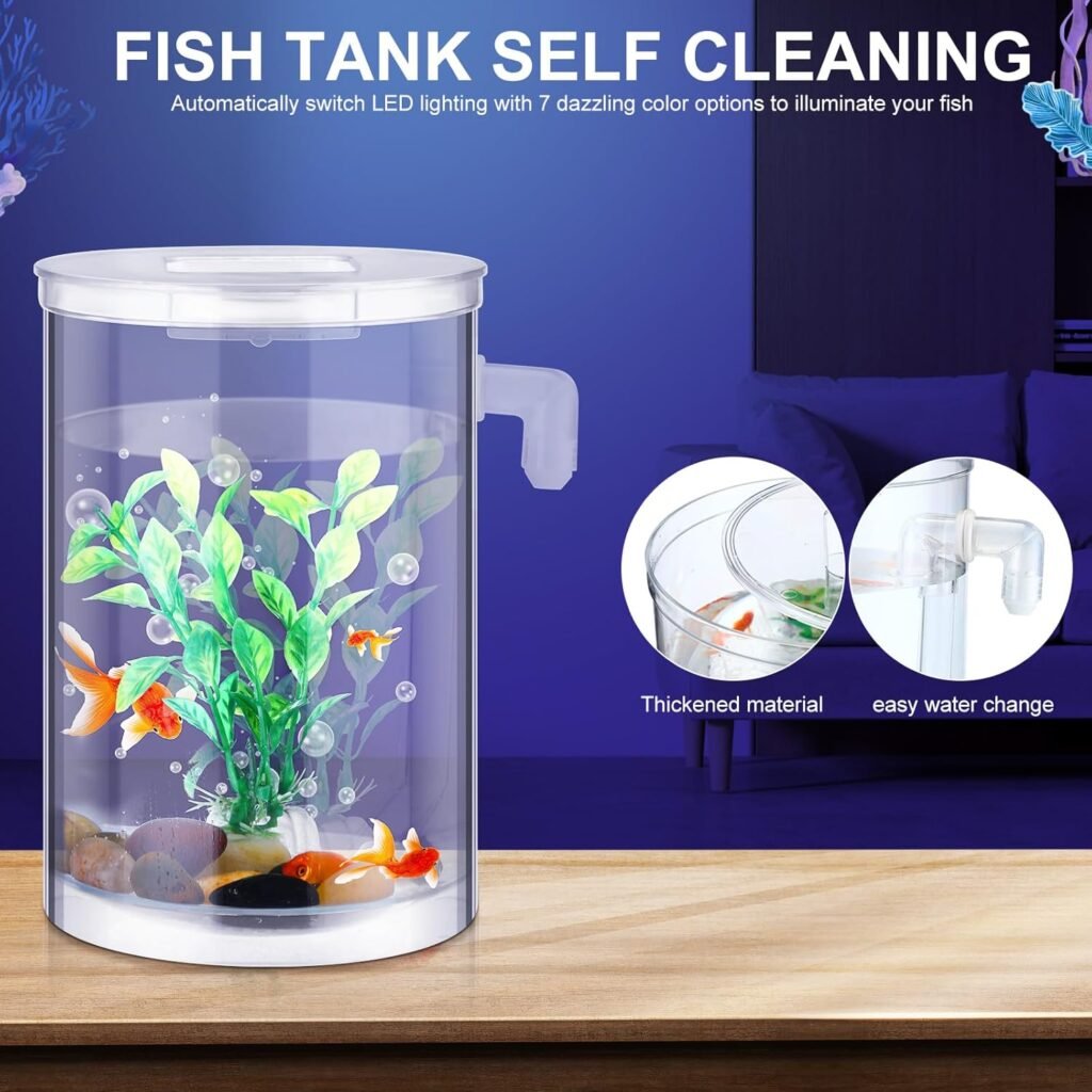 Nuogo 2 Pack Betta Fish Tank 360 Aquarium1 Gallon Self Cleaning Fish Bowl Small Fish Tank Starter Kit Desktop Decoration for Office Home Room Decor Turtle Reptile Shrimp Accessories