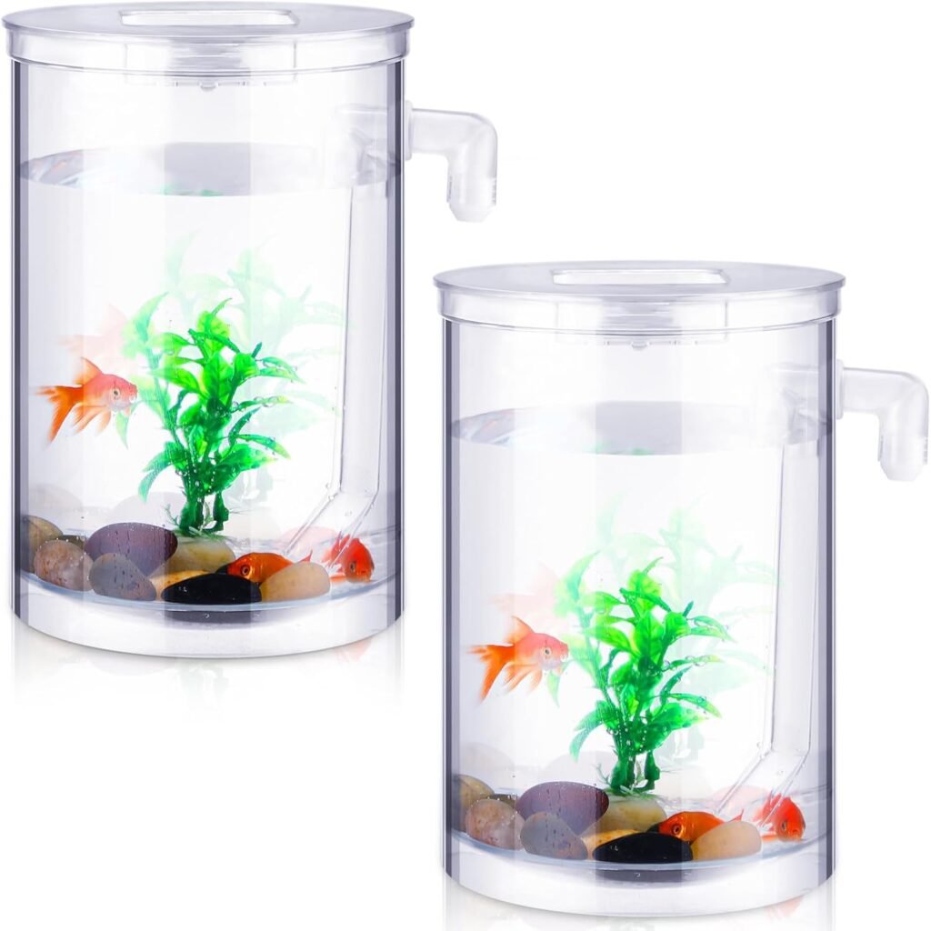 Nuogo 2 Pack Betta Fish Tank 360 Aquarium1 Gallon Self Cleaning Fish Bowl Small Fish Tank Starter Kit Desktop Decoration for Office Home Room Decor Turtle Reptile Shrimp Accessories
