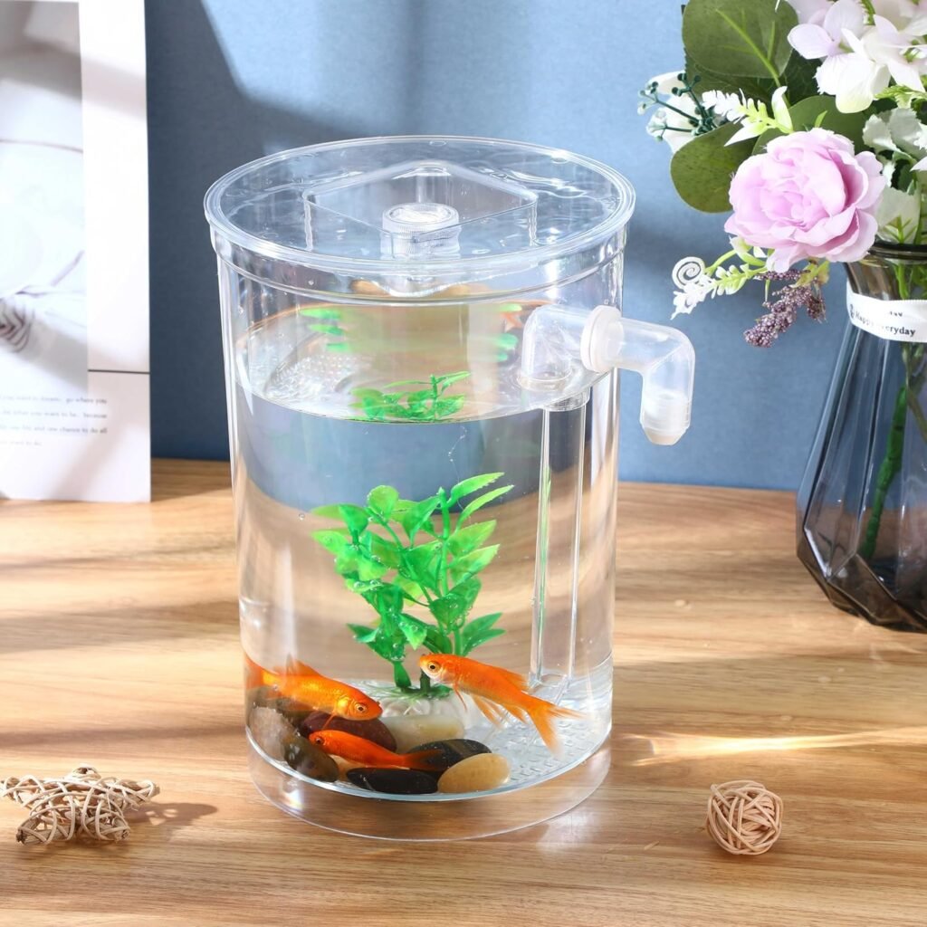 Nuogo 2 Pack Betta Fish Tank 360 Aquarium1 Gallon Self Cleaning Fish Bowl Small Fish Tank Starter Kit Desktop Decoration for Office Home Room Decor Turtle Reptile Shrimp Accessories