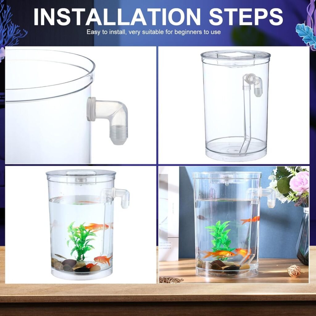 Nuogo 2 Pack Betta Fish Tank 360 Aquarium1 Gallon Self Cleaning Fish Bowl Small Fish Tank Starter Kit Desktop Decoration for Office Home Room Decor Turtle Reptile Shrimp Accessories