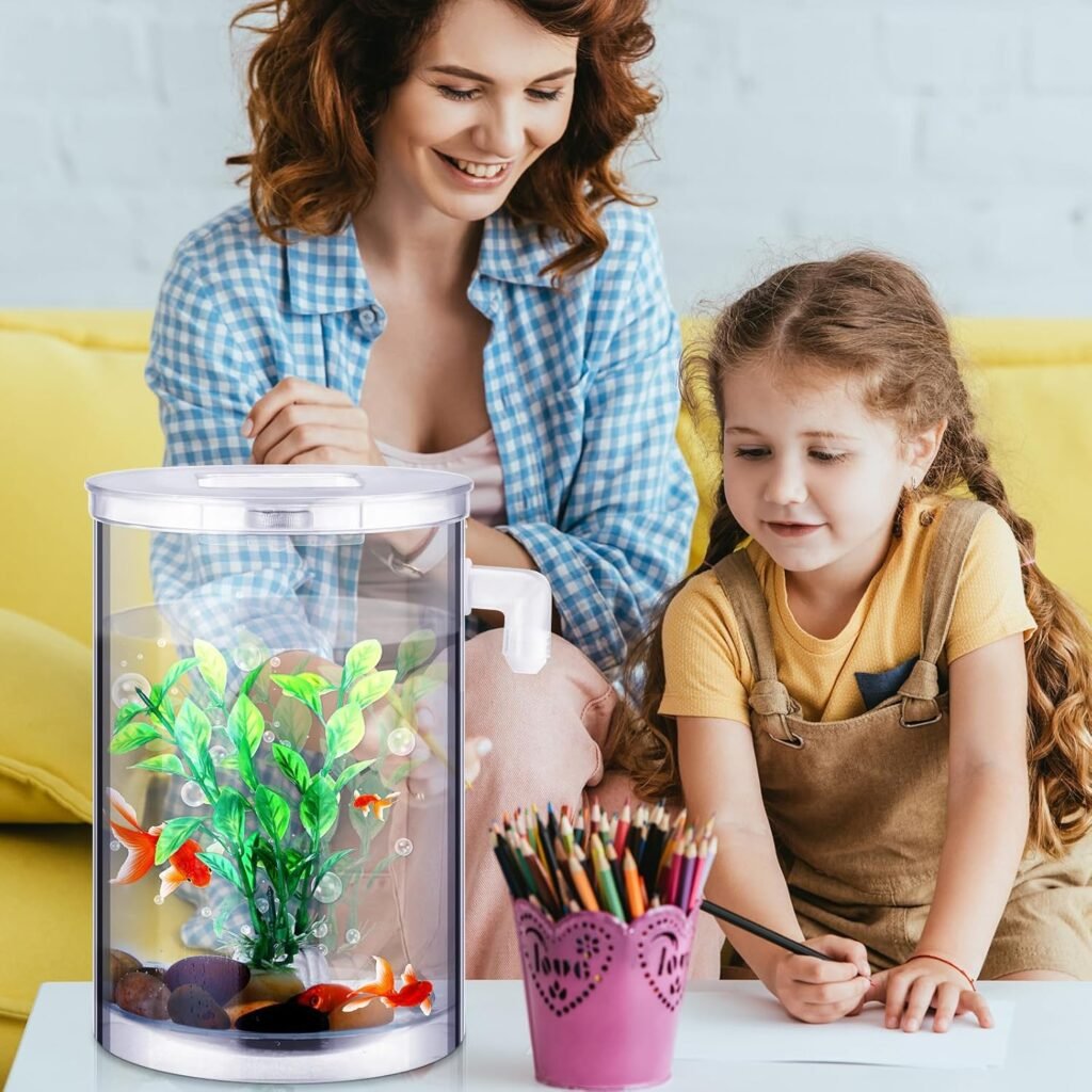 Nuogo 2 Pack Betta Fish Tank 360 Aquarium1 Gallon Self Cleaning Fish Bowl Small Fish Tank Starter Kit Desktop Decoration for Office Home Room Decor Turtle Reptile Shrimp Accessories